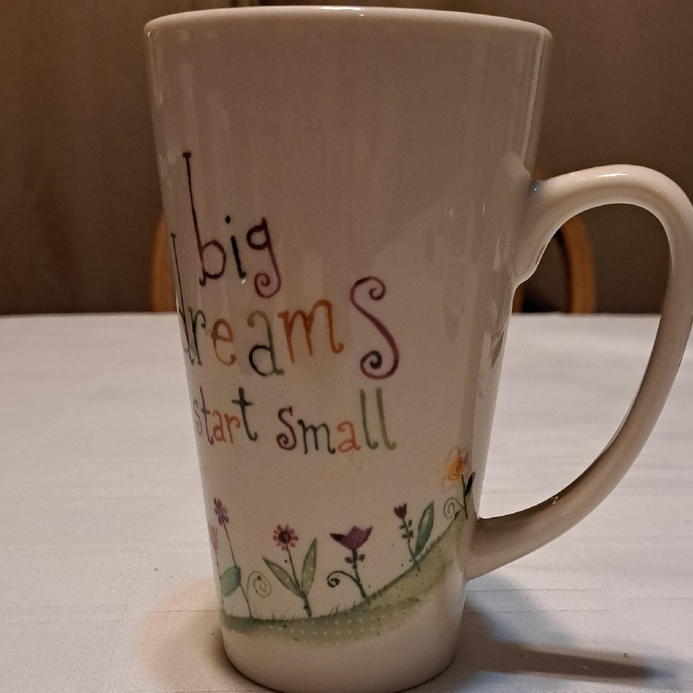 Inspirational Cream Mug with Floral Design. big dreams start small  Natural Life